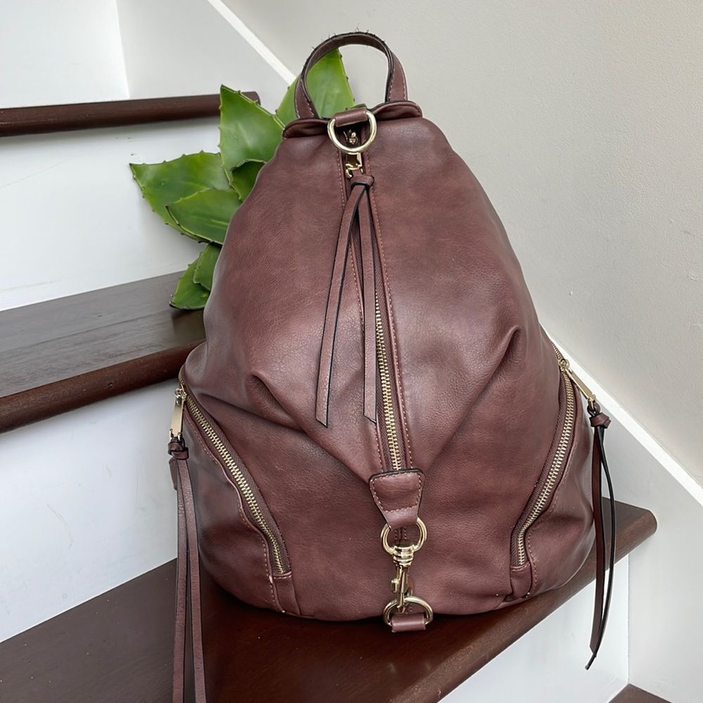 Vegan leather backpack shoulder bag handbag purse brown
